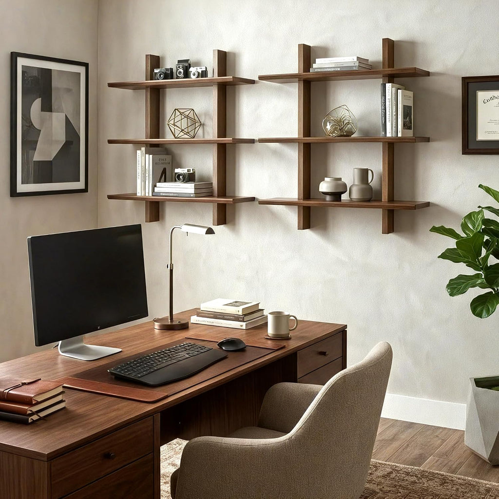 Solid Wood Floating Wall Shelves, Premium Hardwood Hanging Shelves with Reinforced Brackets, Japanese Joinery Wall