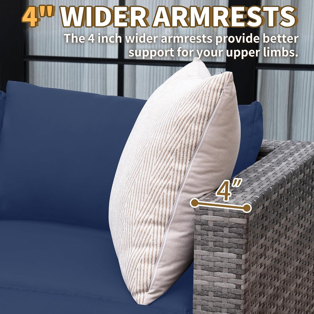 5 Piece L Shaped Outdoor Couch, Small Space Patio Furniture Set,Blue | Outdoor Sectional Sofa, All-Weather Wicker