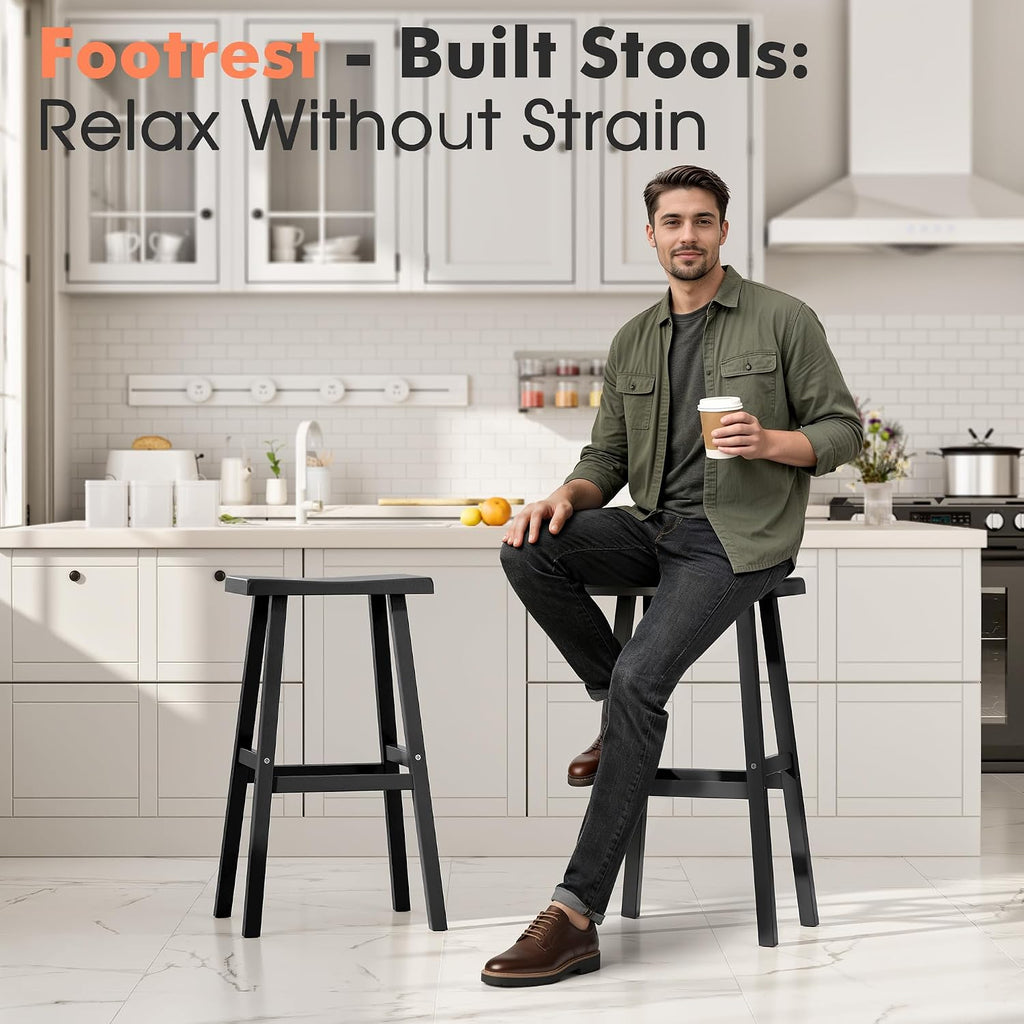 HDPE Weatherproof Bar Stools Set of 2-29 Inch Bar Height Stools with Curved Backrest, UV Resistant
