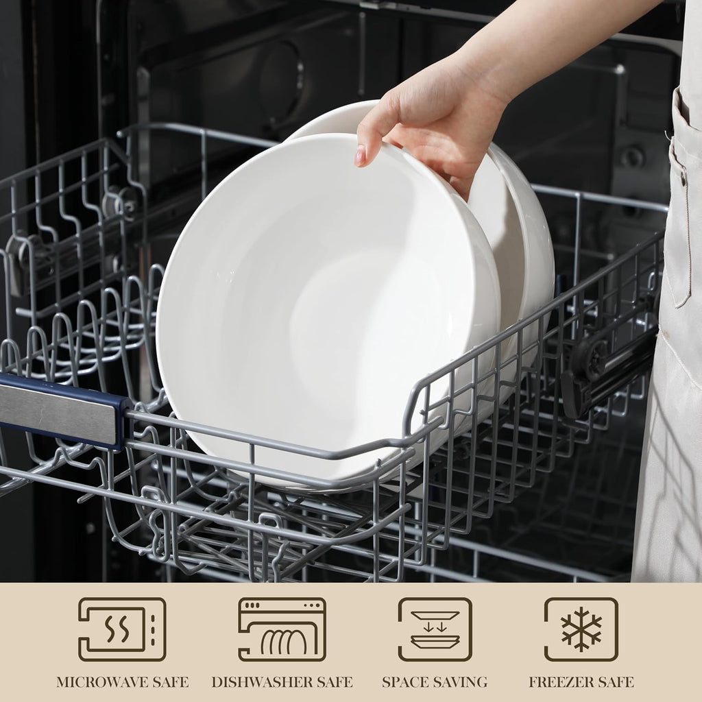 Serving Bowls, 114 OZ(10") Extra Large Salad Bowls Set of 2, Porcelain White Serving Bowls for Salad, Soup, Pasta and