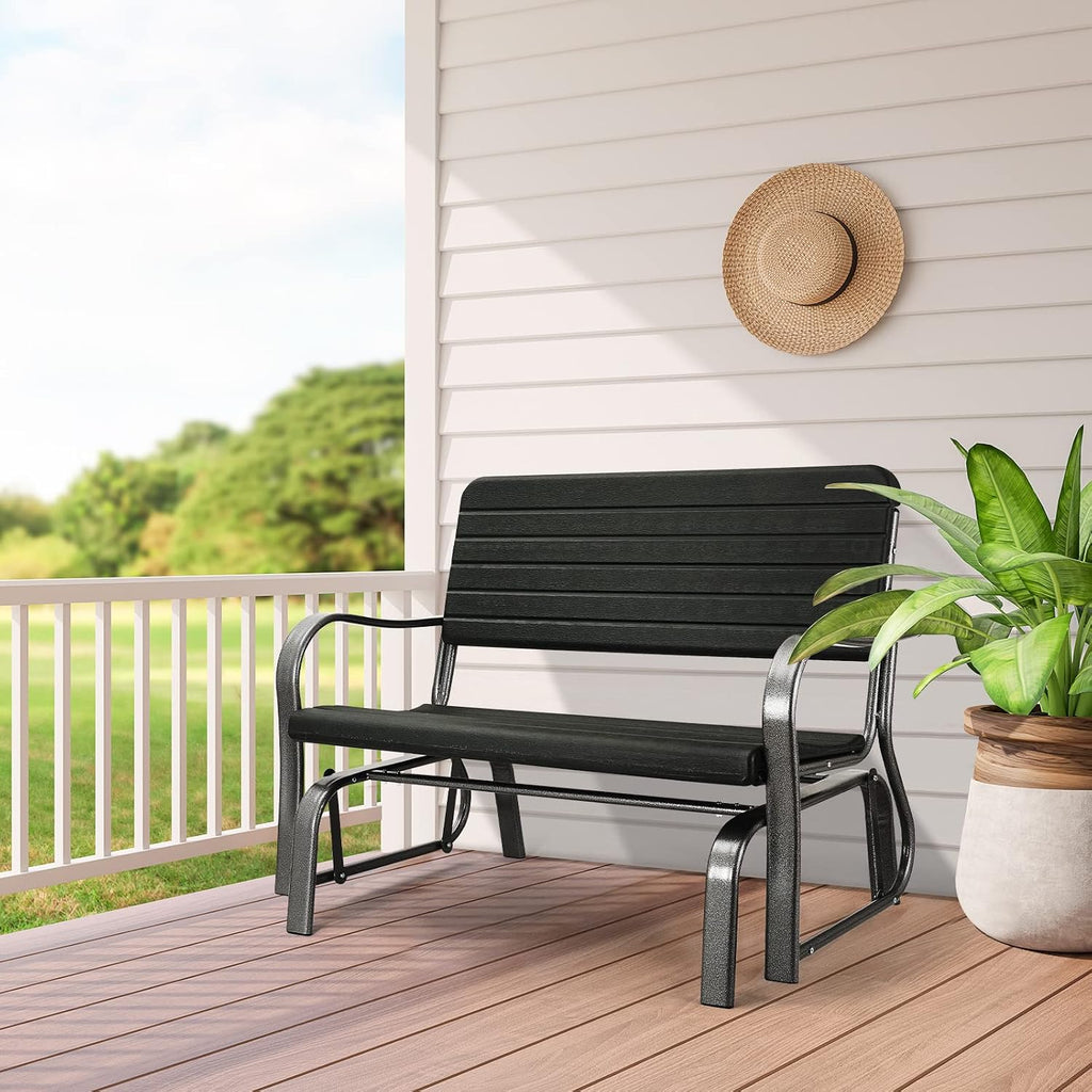 Outdoor Glider Bench, Porch Glider Loveseat Swing Bench with w/Steel Frame, 2-Seat Rocking Chair for Porch, Garden