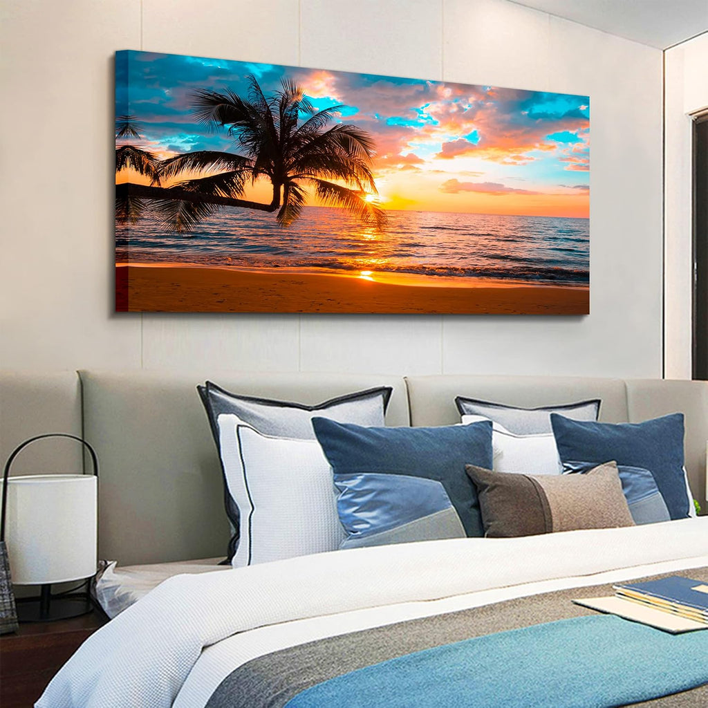 Abstract Framed Canvas Wall Art Art - Ocean Beach Sea Photo Strenth Framed Wall Art,Abstract Landscape Blue Sky Beach - Set of 5
