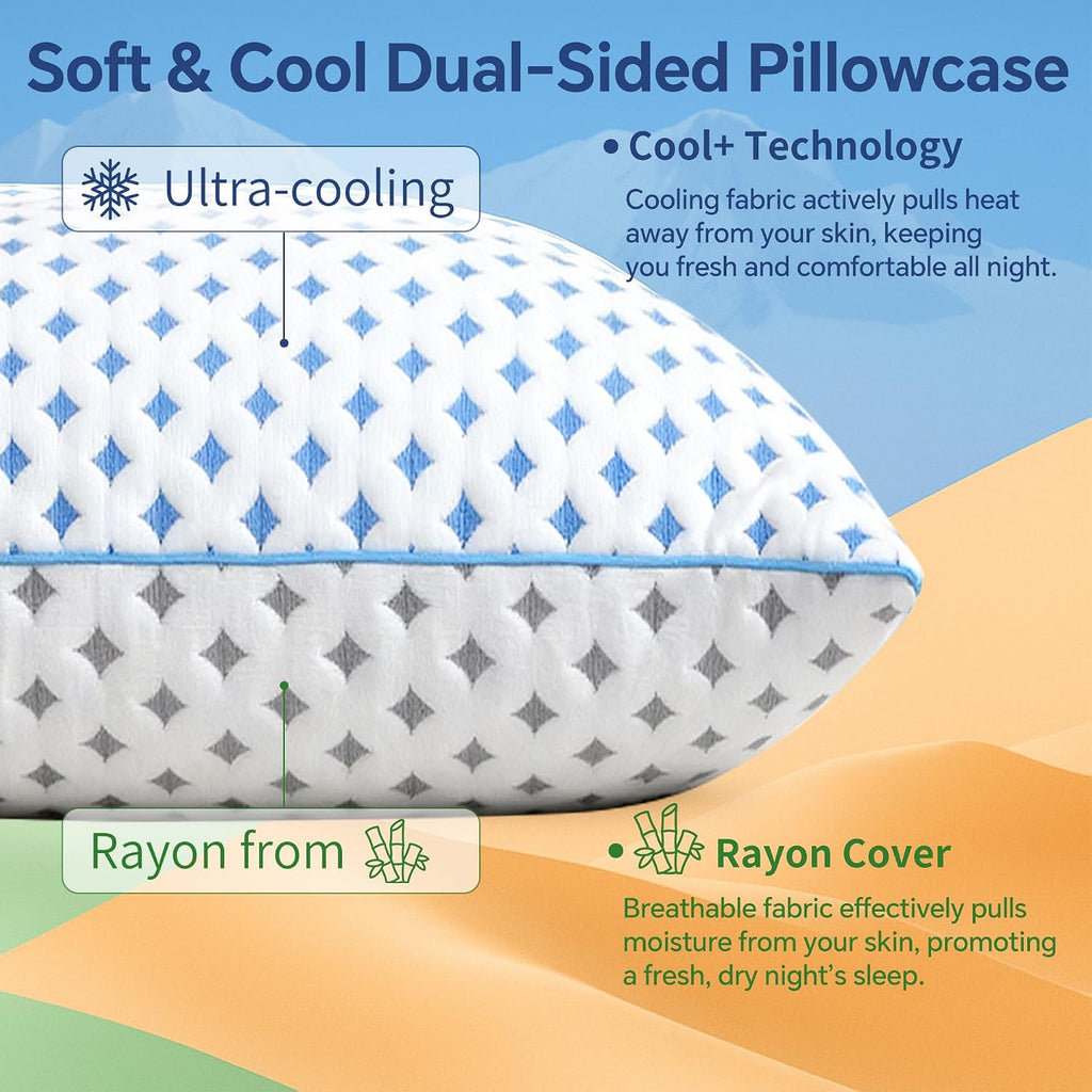King Size Pillows Set of 2, Cooling Shredded Memory Foam Pillows | Adjustable Loft, Balanced Support, Medium Firm