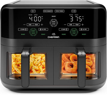 6 Quart Dual Basket Air Fryer Oven with Easy View Windows, Sync Finish, Hi-Fry, Auto Shutoff, 2 Inde