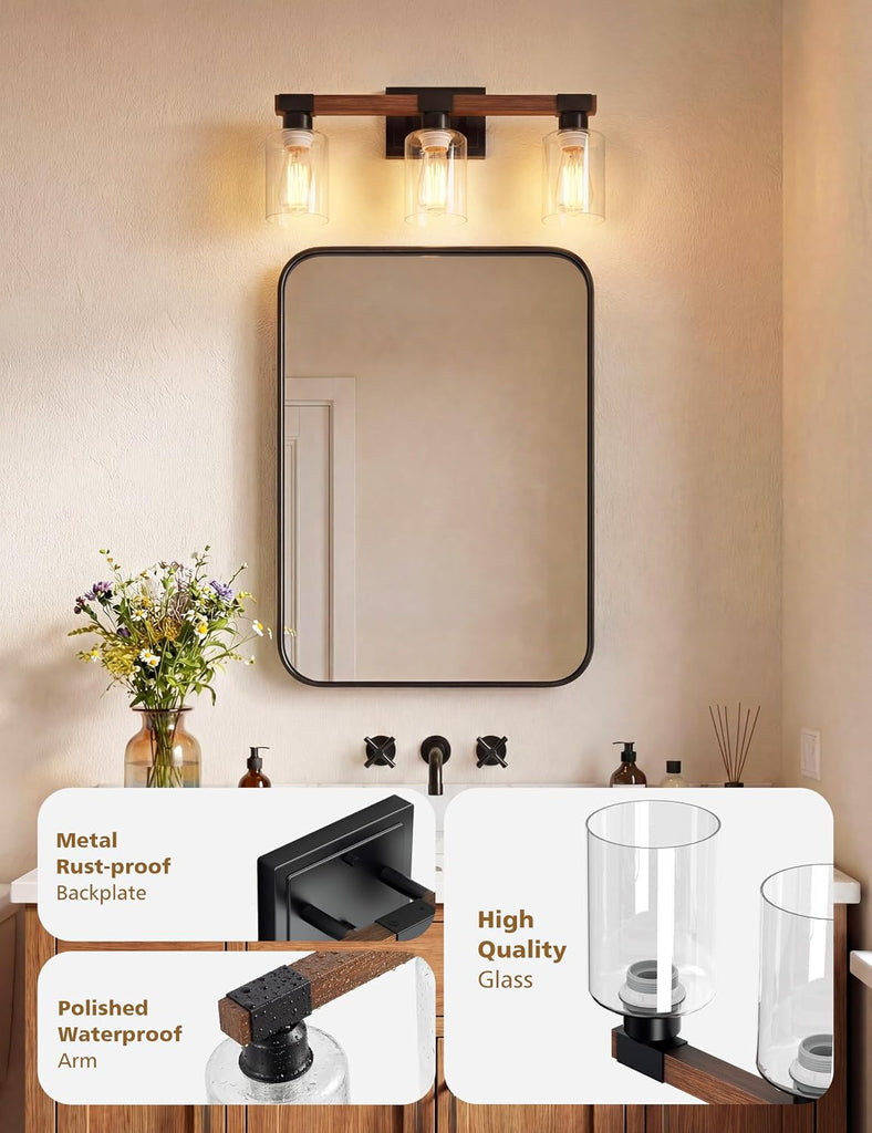 Farmhouse Bathroom Vanity Light Fixtures,3 Light,UL Certificated | 3 Light Bathroom Vanity Lights Over Mirror, Rustic