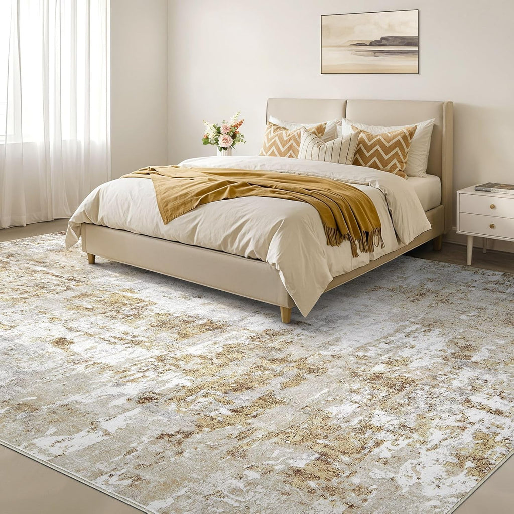 5x7 Rug for Living Room : Soft Abstract Washable Non-Slip Durable Rugs, Neutral Modern Indoor Carpet