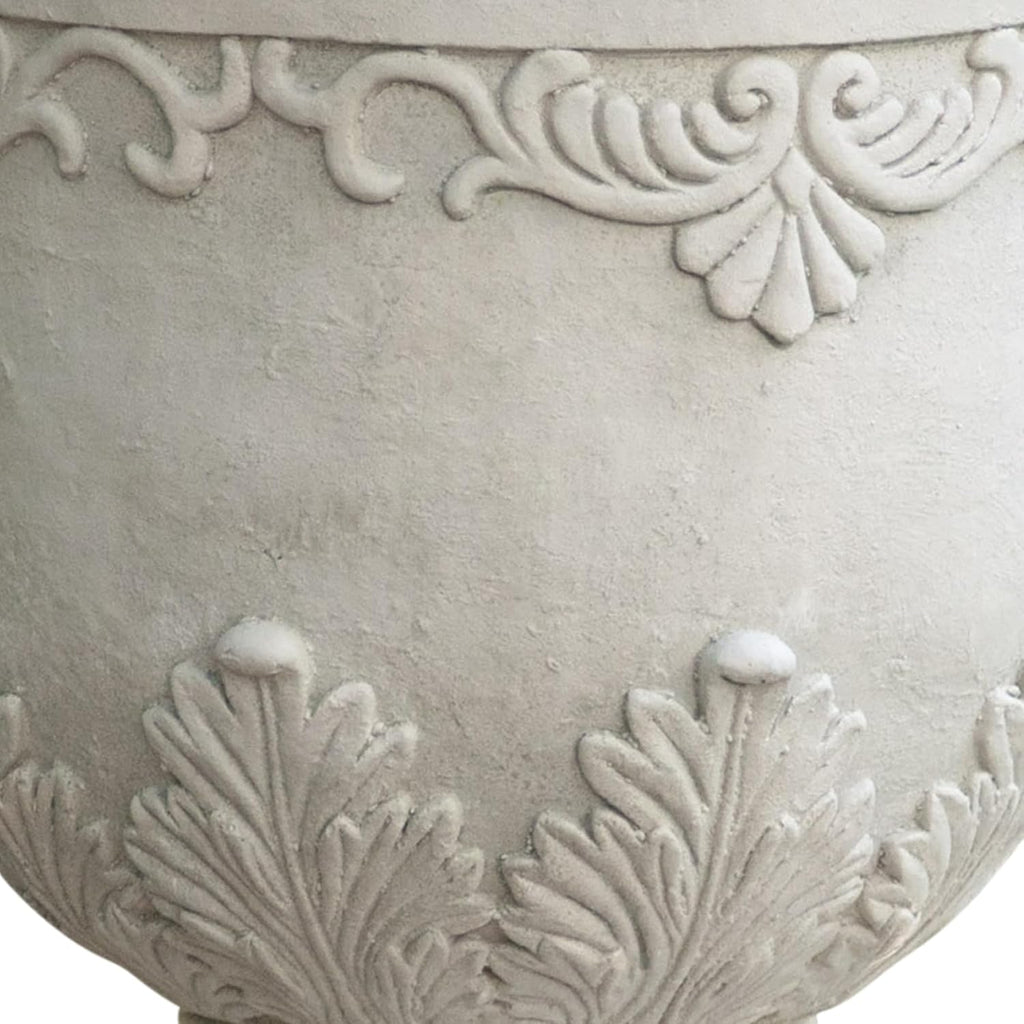 Antique White Urn Planter, Tall Outdoor Flower Pot for Garden and Patio, Classic Pedestal Design, Durable Magnesium