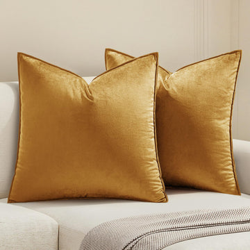 Decorative Dark Gold Velvet Throw Pillow Covers for Couch 22x22 Inch
