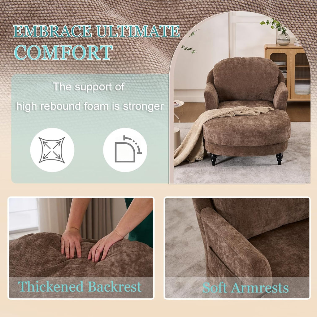 59.8" Chaise Lounge Chair Indoor, Oversized Reading Chair Bed, Brown | Comfy Single Reading Chairs, Modern