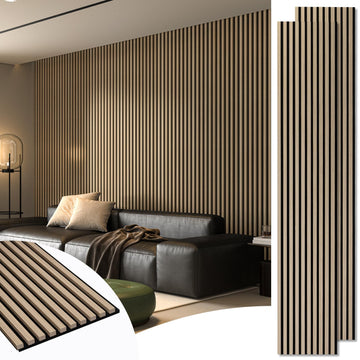 108 x 12 in 3D Fluted Soundproof Wood Slat Wall Panel, 2-Pack, Peach