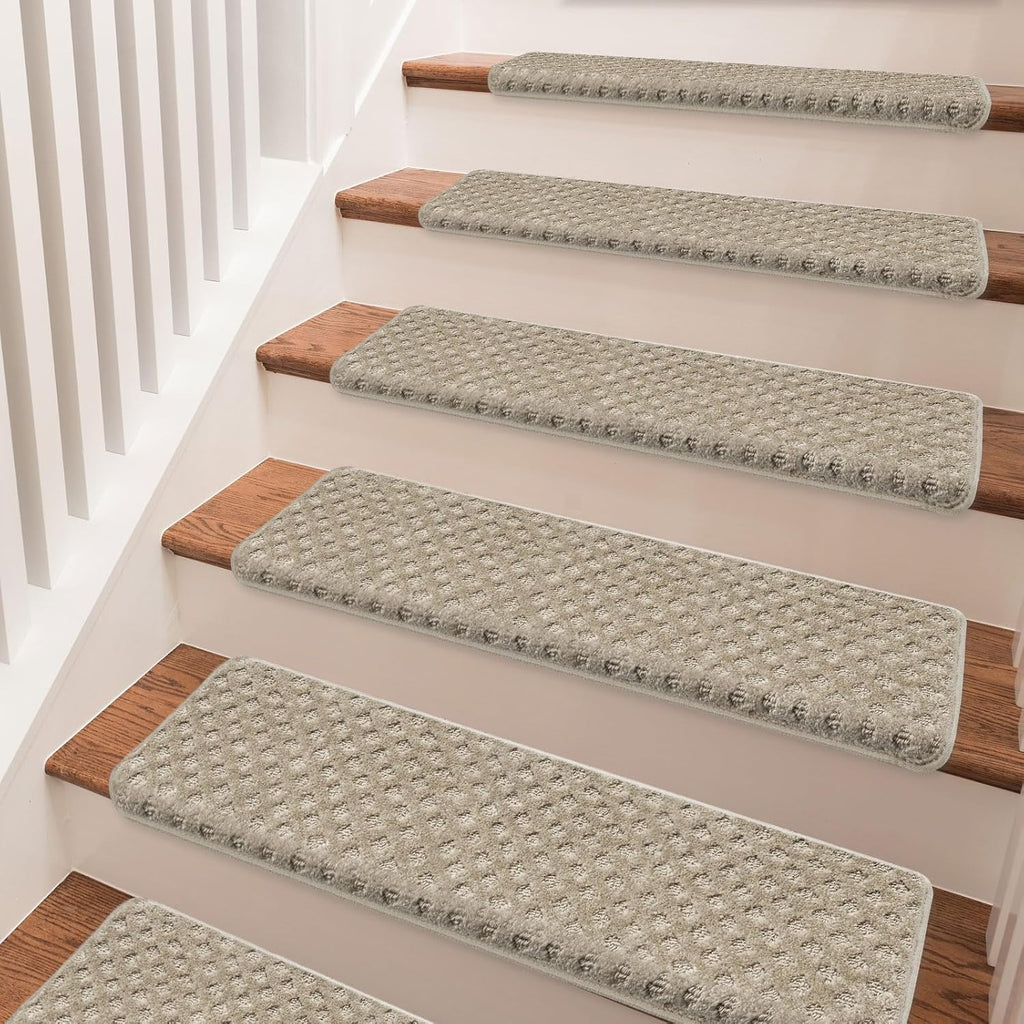 Bullnose Carpet Stair Treads for Wooden Steps Indoor 14 Pcs | 30x9.5 Inch Self Adhesive Tape Free Non Slip Indoor