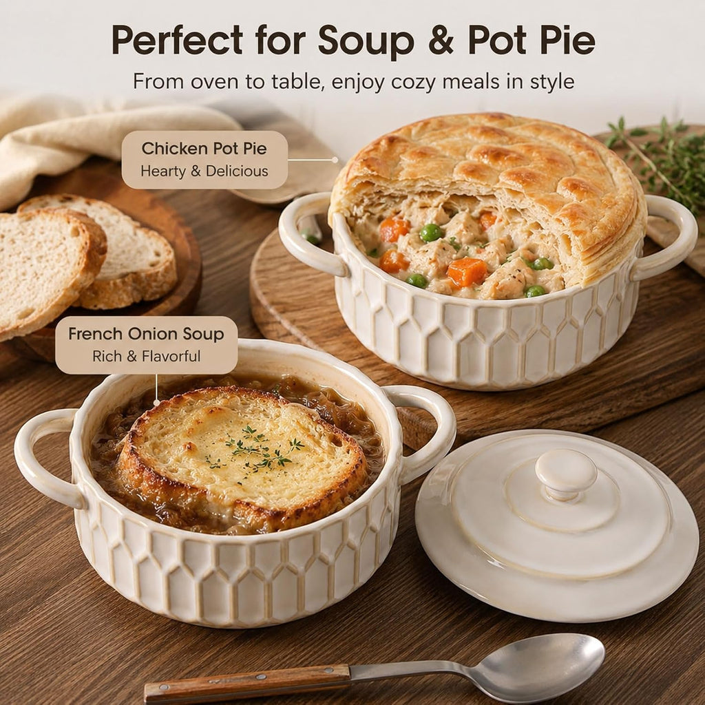 Mini Cocotte Set of 4, 14 oz Ceramic Casserole Dishes with Lids | Individual Dishes for Mini Sourdough, French Onion