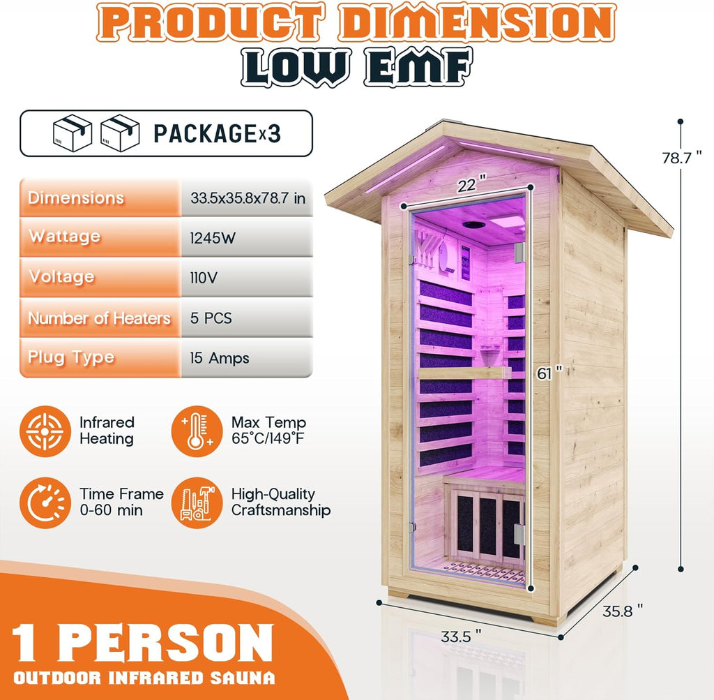 Outdoor Sauna 1 Person, Infrared Saunas for Home