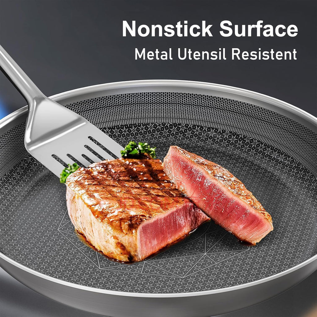 10pcs Pots and Pans Set Non Stick, Stainless Steel Cookware Set | Hybrid, Non Toxic, Dishwasher and Oven Safe, All