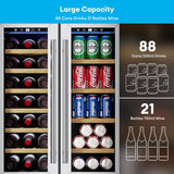 Wine and Beverage Refrigerator, 24 Inch Dual Zone Wine Cooler with Glass Door&Lo