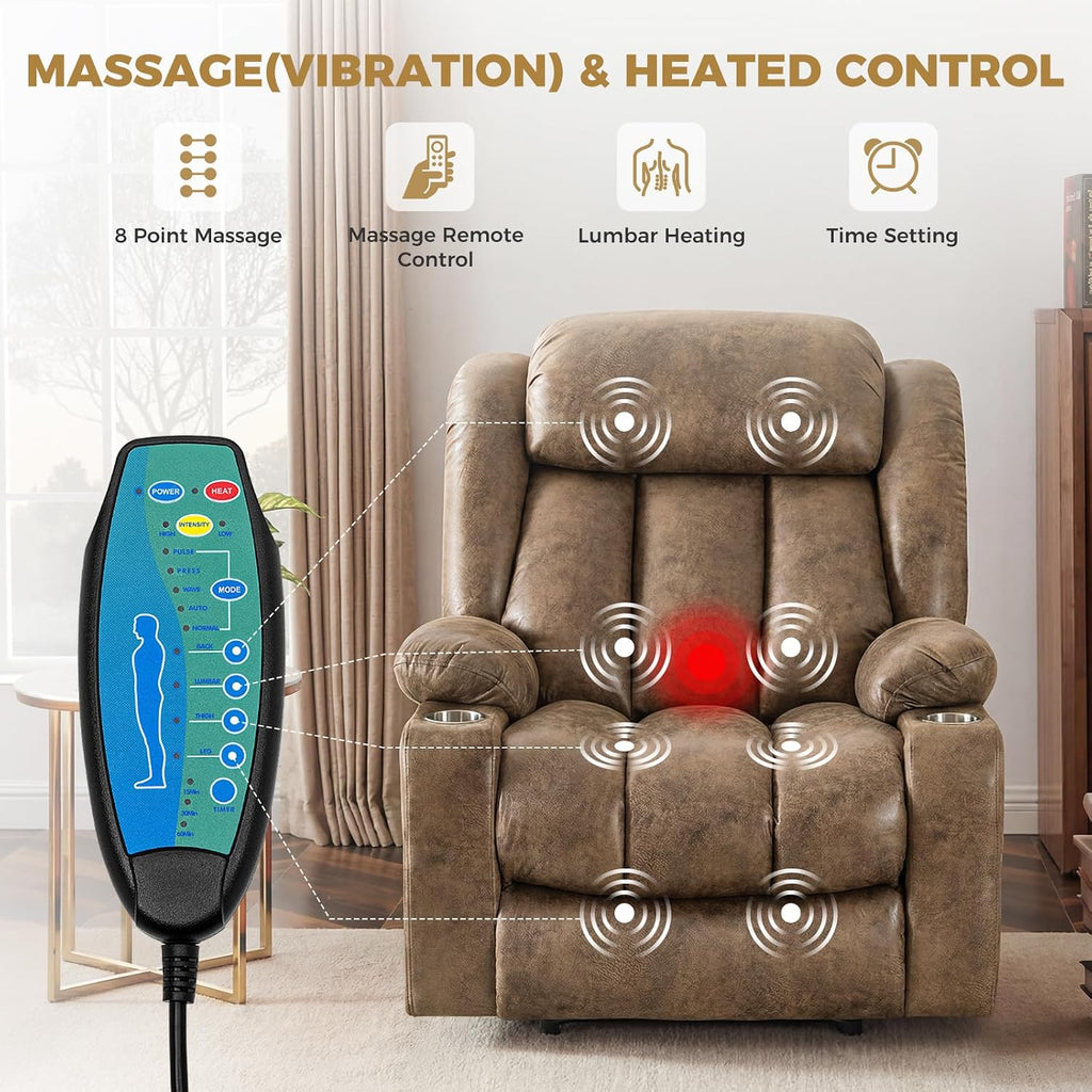 Oversized Power Lift Recliner Chair for Elderly, Big and Tall with Massage and Heating, Breathable Faux Leather with