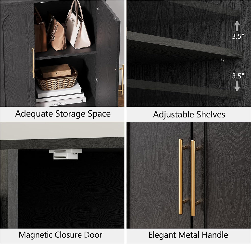 31.5" Modern Sideboard Buffet Cabinet with Storage, Black | Modular Media Console, Minimalist Credenza with Arched