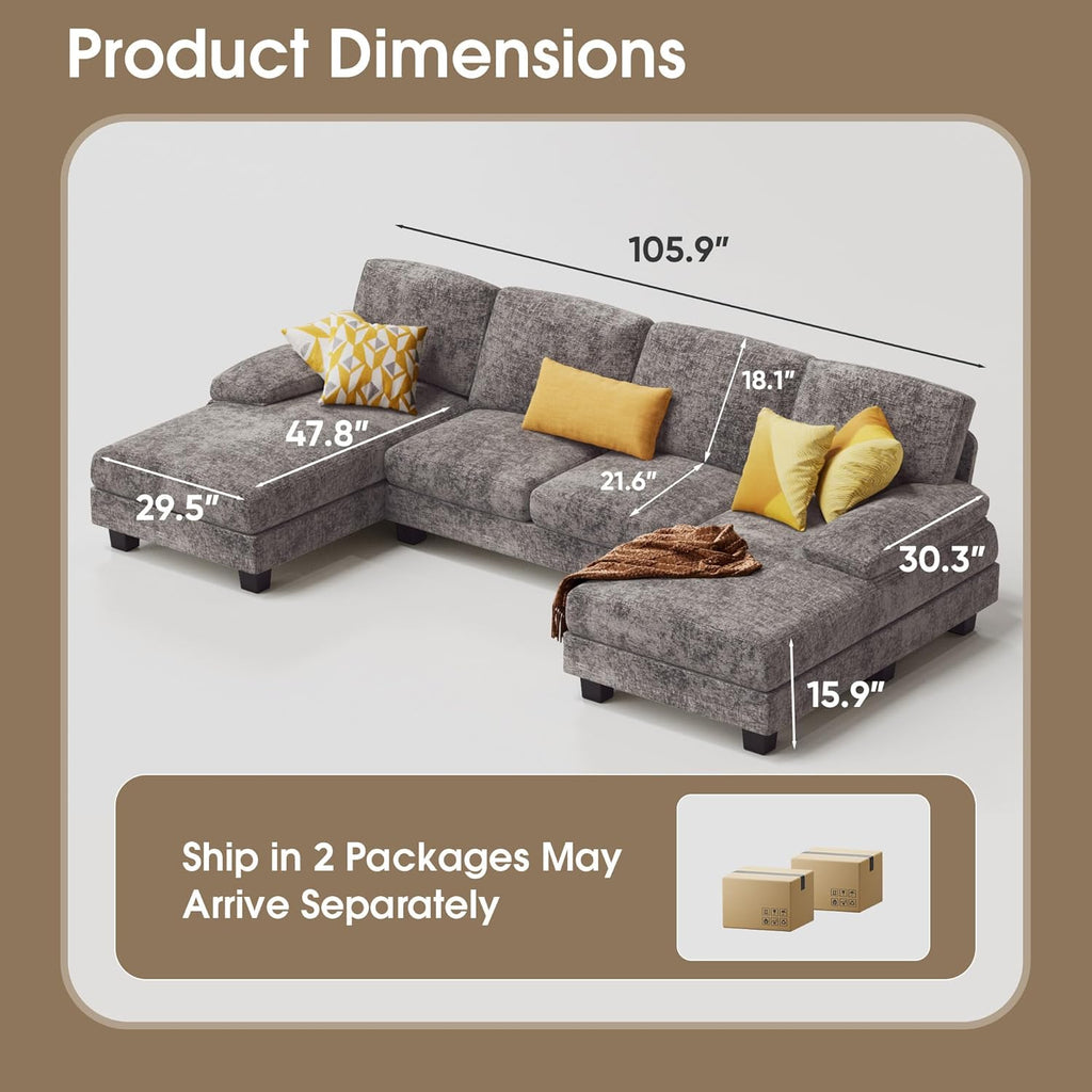 Sectional Couches for Living Room, U-Shaped Sofa Couch with Linen Fabric