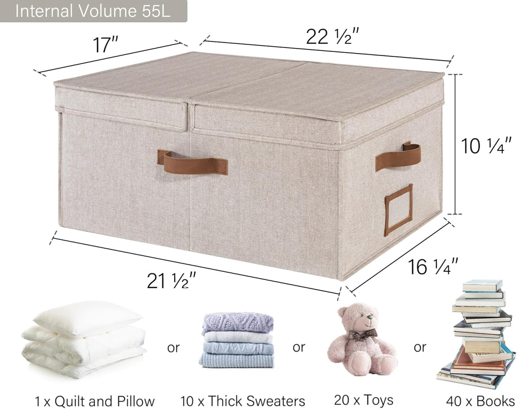 Extra Large Storage Bins with Lids, 55L Decorative Organizer with Divider Board, Fabric Boxes with Handles, Mixing of