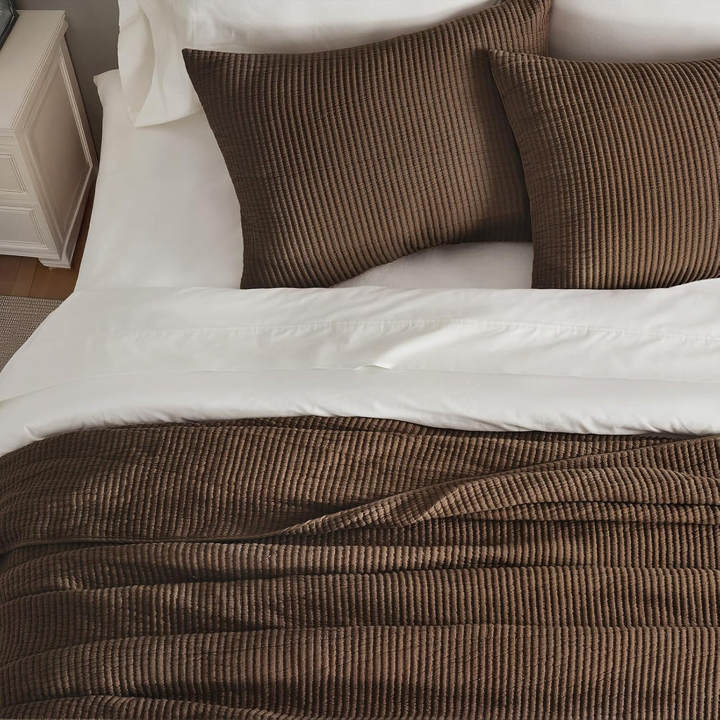 Cotton Coverlet Set 3 Pieces, Lightweight Soft Ribbed Matelassé Bedspread Quilt Set, Cozy Oversized Quilted