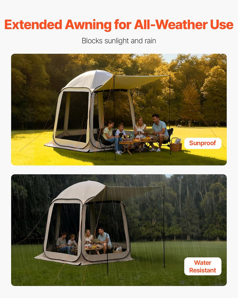 Pop Up Screen House Tent 10 x 9.2 FT Pop-Up Screen Room with Awning, Portable Screen Tent Gazebo for 4-8 Person