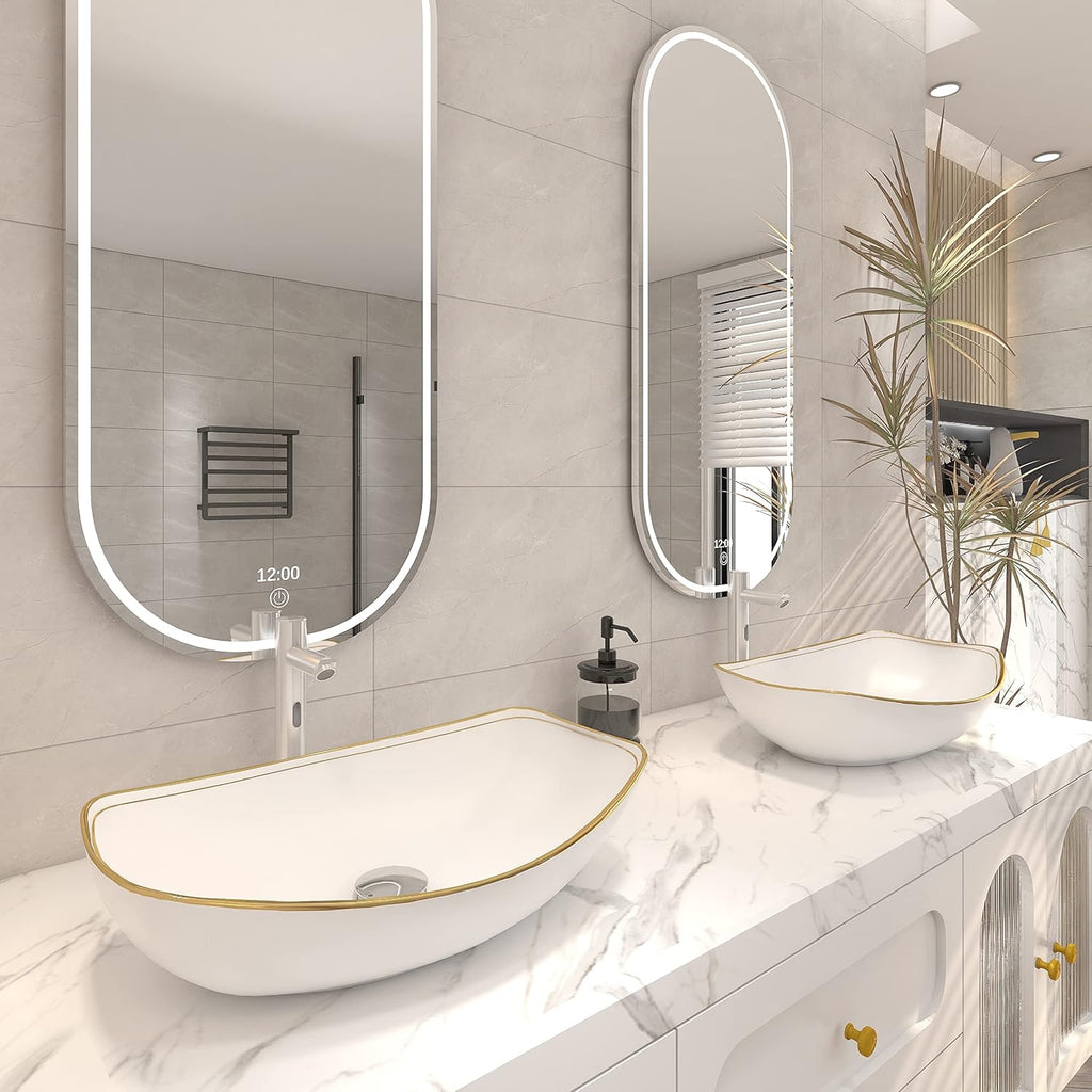 22 X 16 inch LUXURY GOLD rim Oval Vessel, Above Counter Bathroom Sink, Porcelain Ceramic Vessel Vanity Sink