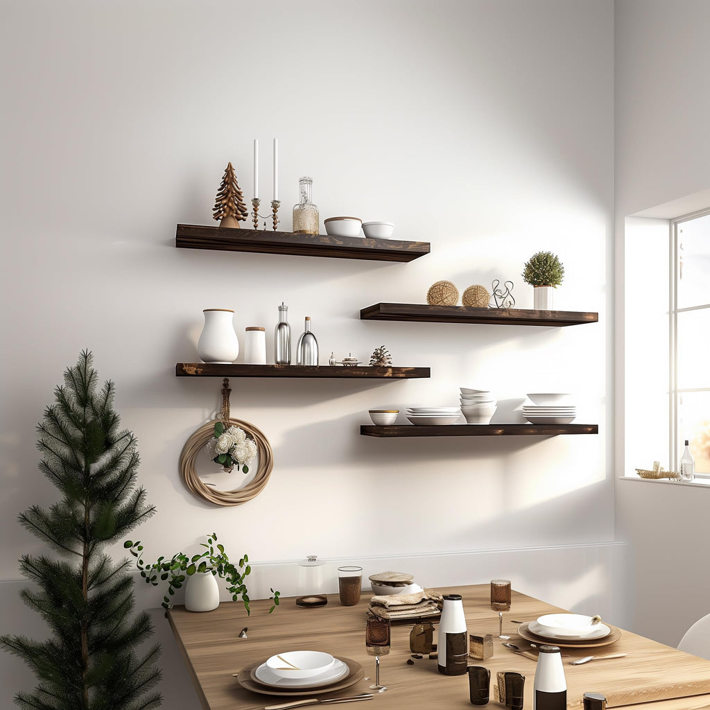 36 Inch Floating Shelves for Wall Rustic Brown Wood Wall Shelves Set of 4