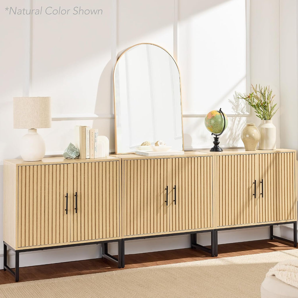 Slatted Sideboard Buffet Cabinet, Entryway Table, Accent Storage Cabinet, Console Table - Black