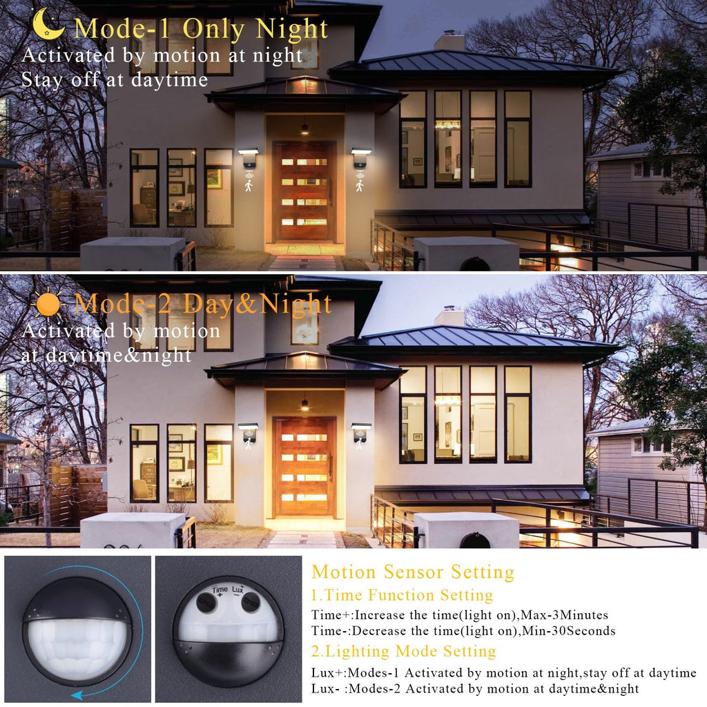 2 Pack Motion Sensor Outdoor Wall Light, Modern LED Black Motion Outdoor Light IP65 Waterproof Exterior Wall Sconces
