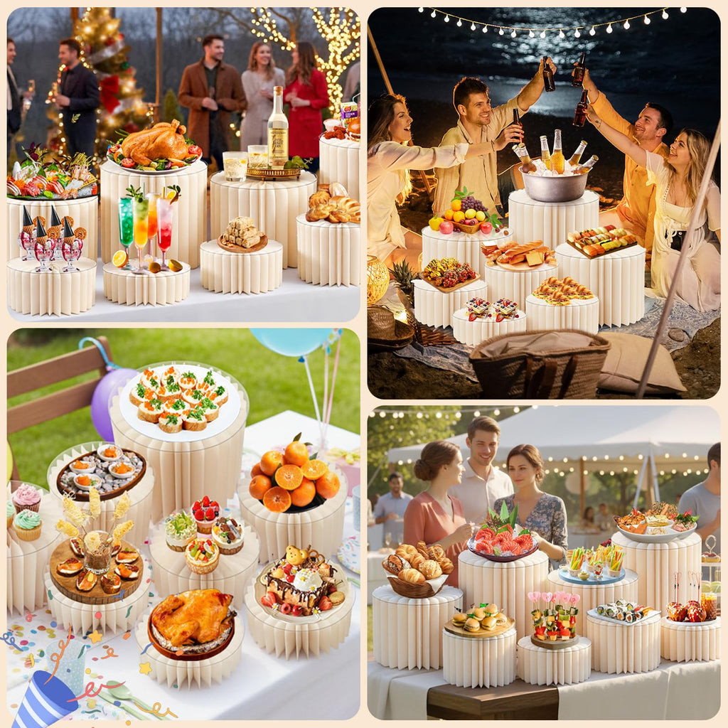 10 Pack Buffet Risers Foldable High Load-Bearing Food Display Risers for Buffet Table, Cylinder Cake & Dessert Stands