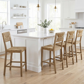 Rattan Bar Stools Set of 4, 24'' Bohemian Counter Height Stools