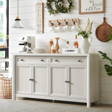 Farmhouse Sideboard Buffet Cabinet with Drawers, 59" Large Credenza Kitchen Storage Cabinets with Shelves & 4 Doors