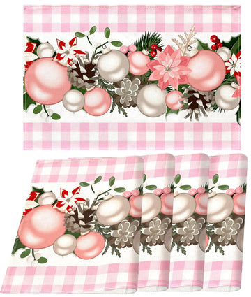 Pink and White Gingham Christmas Placemats Set of 4 Buffalo Check Plaid Xmas Decoration Kitchen Dining Table
