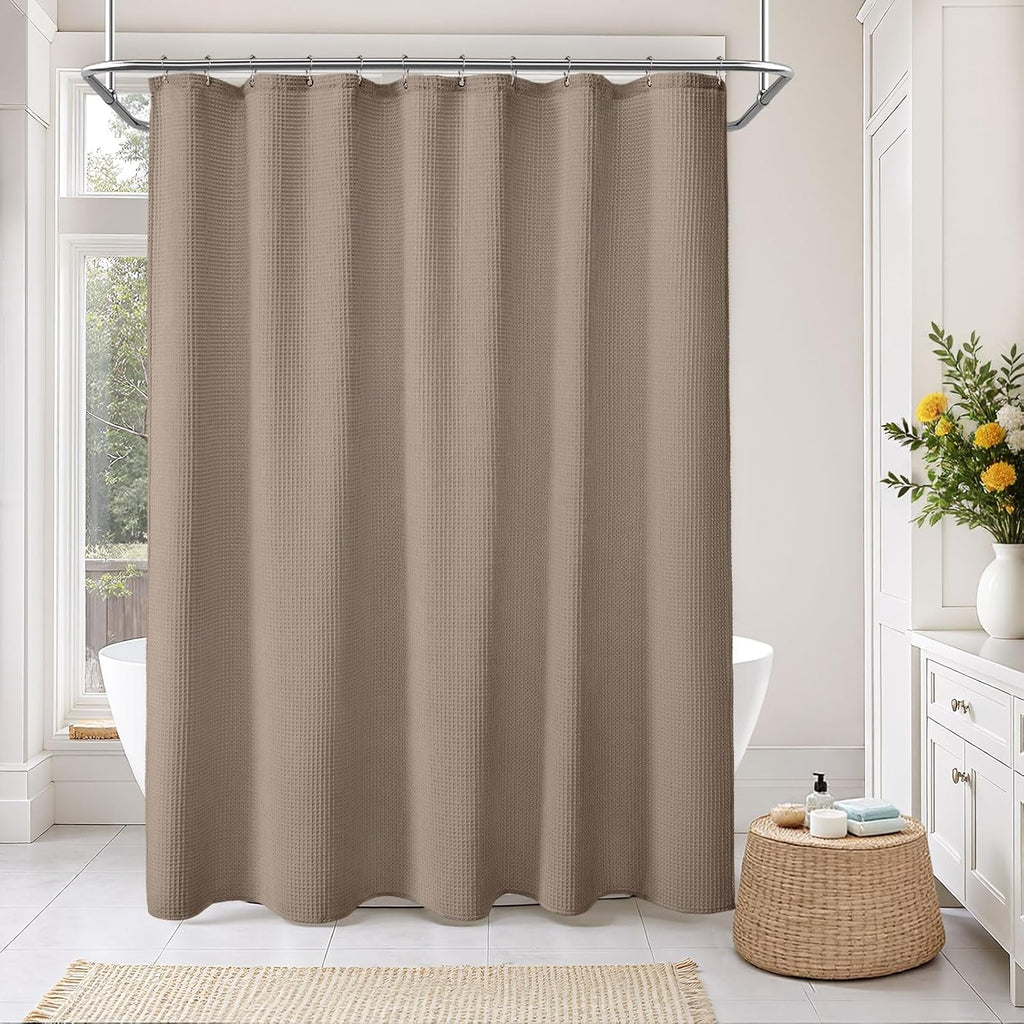 Waffle Weave Shower Curtain - Beige Cotton Fabric Texture Heavyweight Shower Curtain ,Washable,72Wx72L