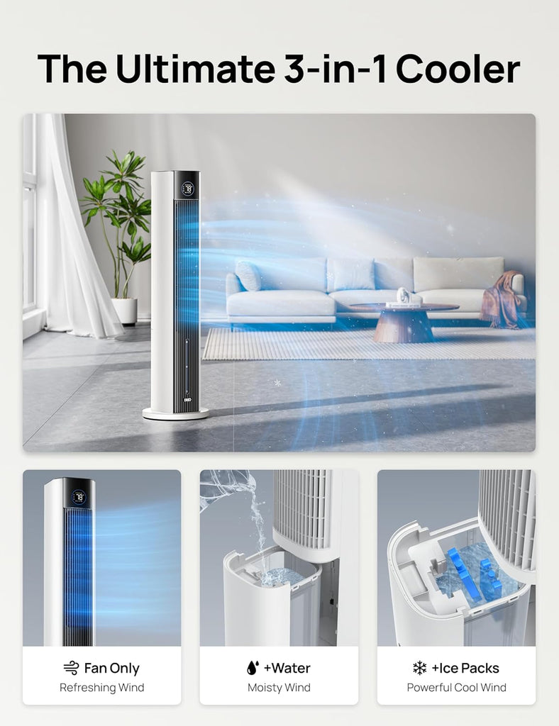 Evaporative Air Swamp Cooler, 43" Cooling Fans that Blow Cold Air 2026 Upgraded, 80° Oscillating Floor Fan