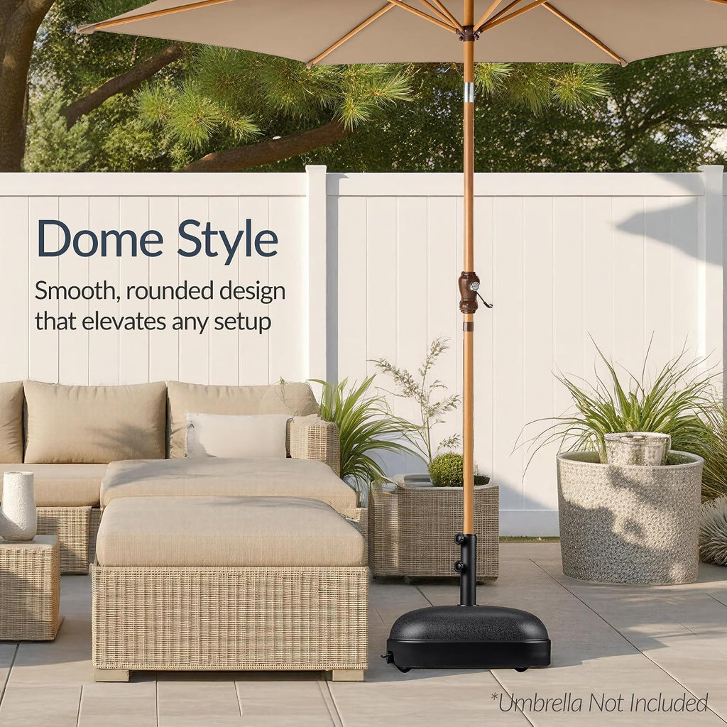 123lb Capacity Fillable Mobile Umbrella Base, Heavy Duty Market Stand Easy to move w/ 4 wheels - Dome Square Black