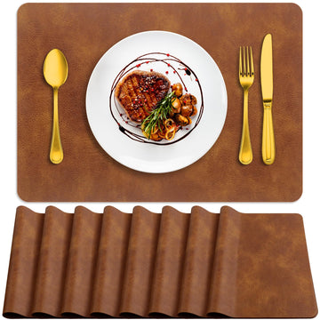 Fall Placemats Set of 8, Heat Resistant Faux Leather Turmeric Brown