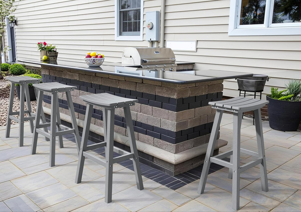 29 Inch Outdoor Bar Stool, HDPE Bar Chairs with Footrest, Weather Resistant Waterproof Bar Stools Outside Bar Height