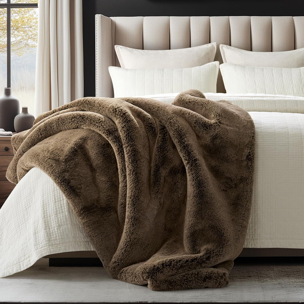 HOME Faux Chinchilla Fur Throw Blanket, 50"x60", Brown Sable