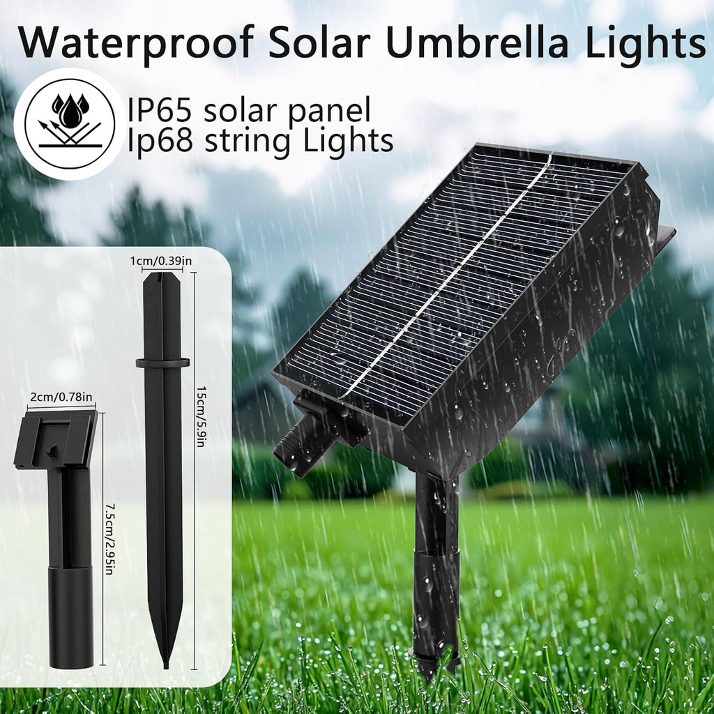 Solar Umbrella Lights Outdoor, Waterproof Solar Powered Patio Umbrella Lights Strings with 104 LEDs 8 Lighting Modes