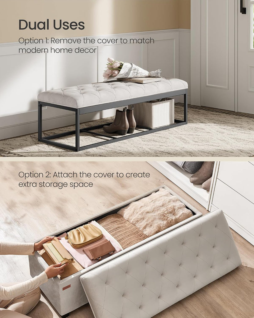 Velvet Storage Ottoman Bench, Foot Rest with Legs, 15.7 x 43 x 15.7 Inches, End of Bed Bench, Storage Chest, Load up