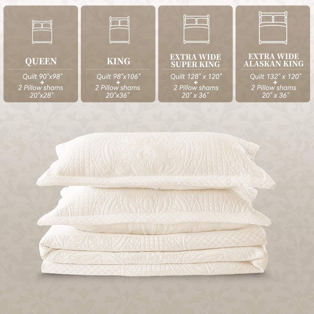 128x120 Medallion Quilt Set Light Beige