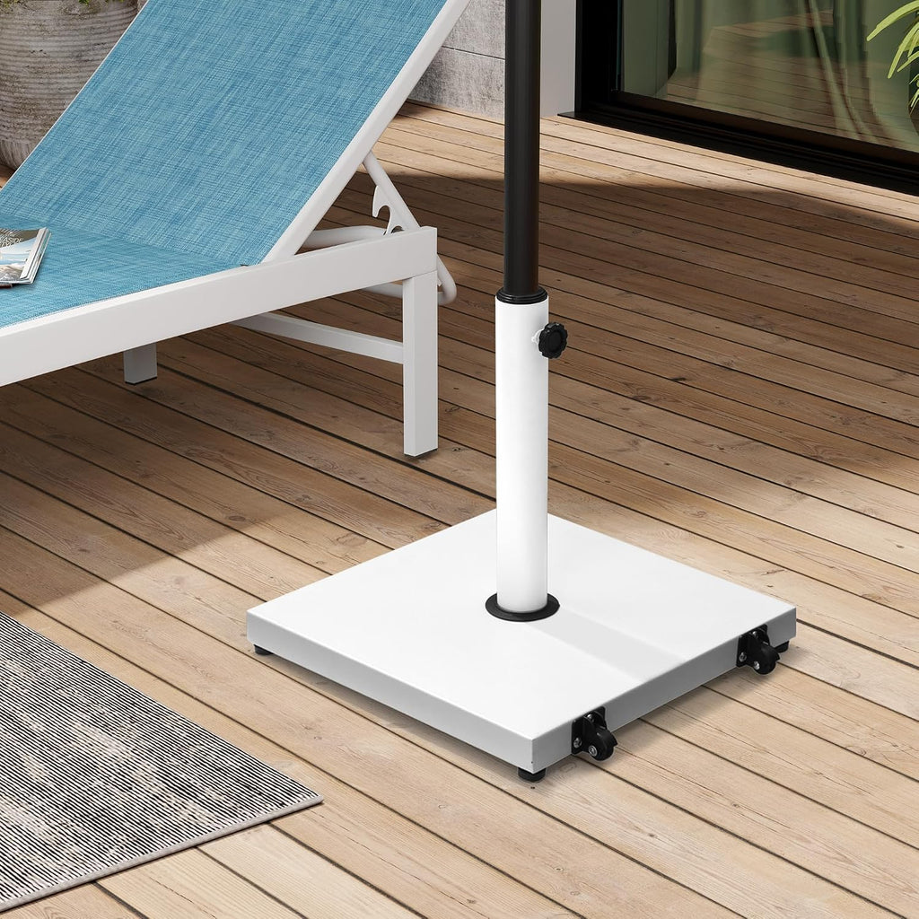Patio Umbrella Base 43lbs Outdoor Umbrella Stand with Wheels, Heavy Duty Square Concrete Stand Market Umbrella, White