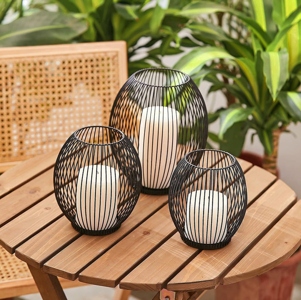 Outdoor Candle Holder Decor Set - Black Candle Holder - Candles Holders for Table Centerpiece - Hurricane Candles
