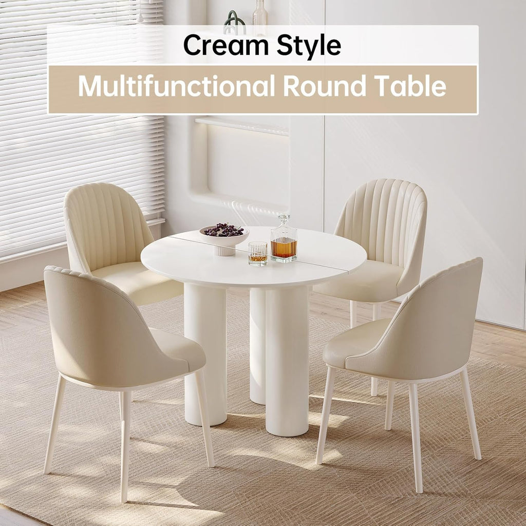 39" Round Dining Table for 4 Cream White Kichen Table with 3 Legs Modern Round Table 4 Seats Dining Room Table for Dining Room Restaurant Breakfast Nook Studio