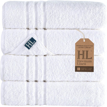 White Bath Towels 4 Pack 27 x 54 Inches 100% Turkish Cotton Soft Lightweight and Highly Absorbent Quick Drying