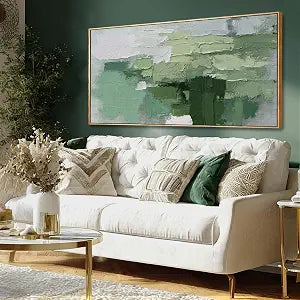 Green Abstract Textured Canvas Prints 24x48 Inch, Large Framed Wall Art with Wooden Frame, Modern Nature Home