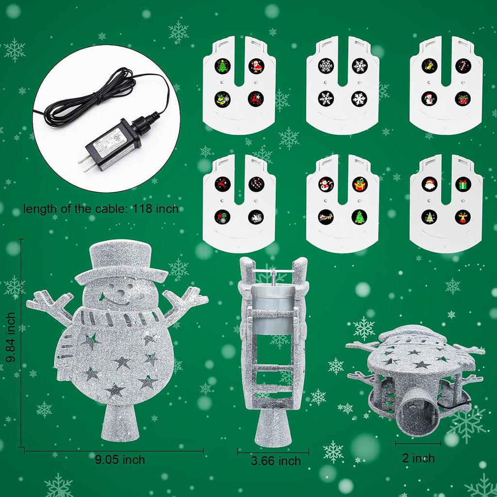 Christmas Tree Topper Projector Lights with 6 Pattern Modes, Sliver Snowman