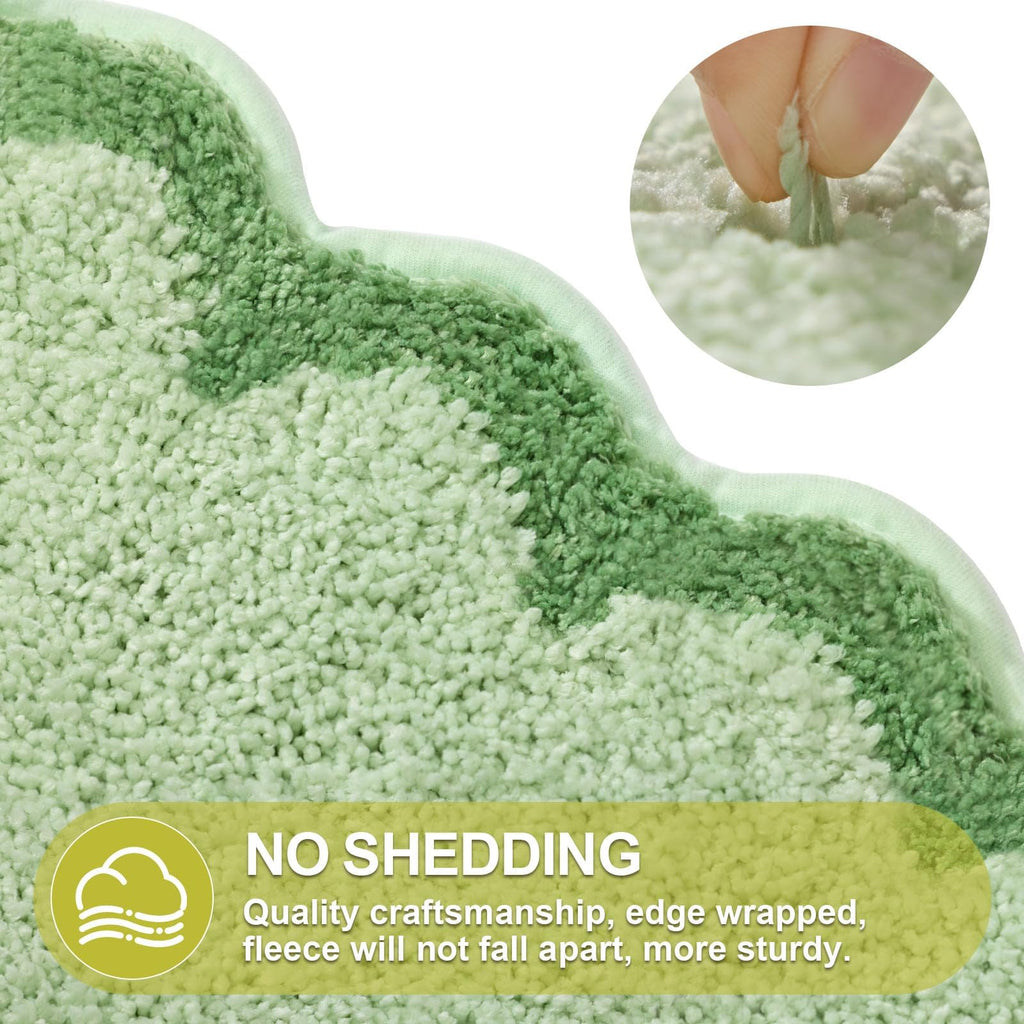 Cute Green Scalloped Bath Mat, Fun Plush Microfiber Scallop Bathroom Rugs Non Slip Washable Quick Dry Absorbent