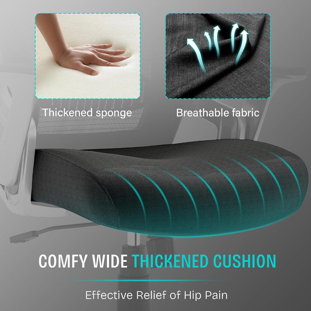 Ergonomic Computer Desk Chair, Sturdy Executive Task Chair - Adjustable Lumbar Support, Flip-up Arms, Tilt Function